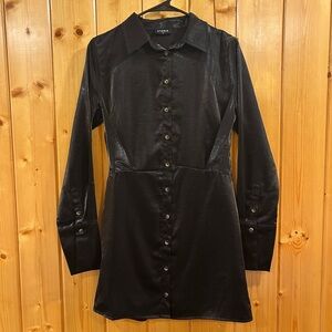 Storia Button Down Dress Shiny Black Size M